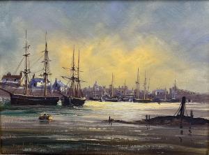 SHORT David 1940,Estuary Scene with Fishing Vessels,Duggleby Stephenson (of York) UK 2023-07-28