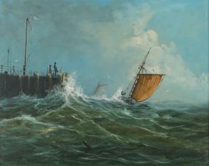 SHORT David 1940,ROUGH SEAS BY THE HARBOUR,Ross's Auctioneers and values IE 2024-03-20