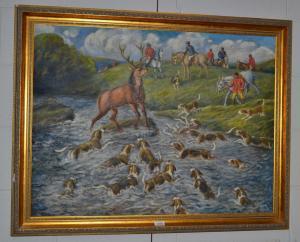 SHORT George Anderson 1856-1945,Stag held at bay by pack of hounds,1945,Tennant's GB 2018-08-18