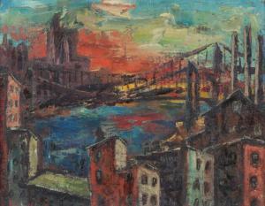 SHOULBERG Harry 1903-1995,City Sunset with Bridge,Ripley Auctions US 2023-04-29