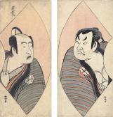 SHUNKO Katsukawa 1743-1812,Two prints depicting actors in fan-shaped borders,Christie's 2008-11-11