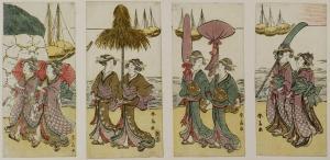 SHUNSEN Katsukawa,Procession de geisha et kamuro sur la plage à l'im,Beaussant-Lefèvre 2023-04-06