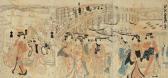 SHUNSEN Katsukawa 1762-1830,Triptyque intitulé «Edo Hakkei no uchi, Nihon Bash,Ferri FR 2009-12-11
