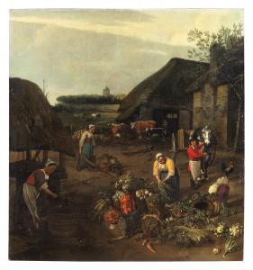 SIBERECHTS Jan 1627-1703,A village scene with peasants at work,Palais Dorotheum AT 2022-05-12