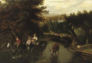 SIBERECHTS Jan,A wooded landscape with peasants in a horse-drawn ,1660,Christie's 2007-11-14