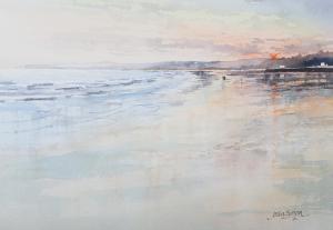 SIBSON John 1942,'Filey,' coastal landscape at sunset,1995,Morphets GB 2021-10-16