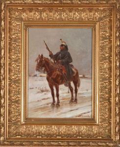 SICARD Nicolas 1846-1920,CUIRASSIER en manteau en vedette dans un paysage d,Conan-Auclair 2022-06-02