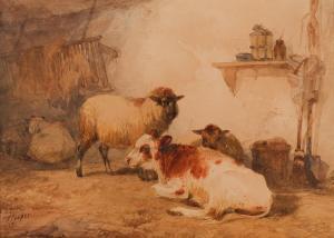 Sidney COOPER Thomas 1803-1902,Sheep and a calf in a stable,1835,Bonhams GB 2024-03-13