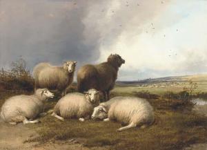 Sidney COOPER Thomas,Sheep grazing in a landscape, with rain approachin,Christie's 2004-11-11
