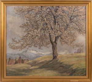 SIECK Rudolf 1877-1957,Flowering tree and distant mountains,Eldred's US 2023-01-26