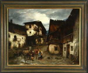 SIEGER Viktor 1843-1905,Tiroler Dorfstrasse mit Bauern im Gespräch,1880,Allgauer DE 2023-01-13