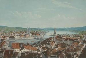 SIEGFRIED Heinrich 1814-1889,Vûe de Zurich depuis l'Eglise de St. Pierre,Schuler CH 2020-12-09