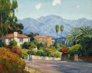 SIEMER Christian 1874-1940,Pasadena street scene with Mt. Wilson beyond,1927,Bonhams GB 2020-03-17