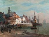 SIEMERING Julius 1837-1908,Town at the Seaside,Stahl DE 2016-06-25