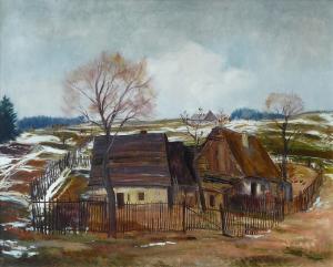 SIGMUND Karel Jan 1897-1959,Early spring in the Highlands (Cottages with a tree),Vltav CZ 2021-06-17