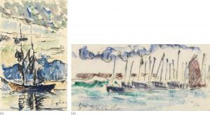 SIGNAC Paul 1863-1935,DEUX DESSINS : (I) SAINT-TROPEZ, GOÉLETTE À QUAI (,Sotheby's GB 2017-03-23