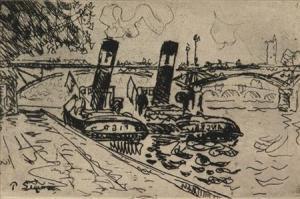 SIGNAC Paul 1863-1935,Paris: Le Pont des Arts avec Remorqueurs,1927,Weschler's US 2007-04-21
