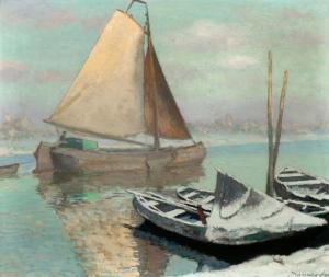 SIJS Maurice 1880-1972,Sailing barge on a winter morning,1920,De Vuyst BE 2023-10-21