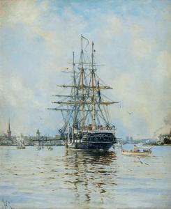 SILLÉN af Herman 1857-1908,Fregatten Vanadis på Stockholms ström,1888,Uppsala Auction SE 2022-06-15