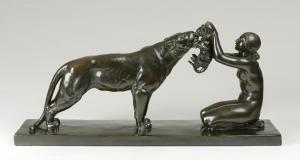 SILVESTRE Paul 1884-1976,Kneeling young woman presenting a cub to a lioness,De Vuyst BE 2024-03-02
