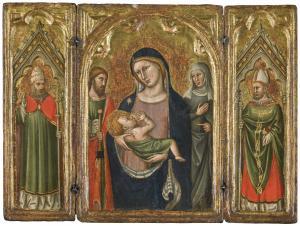 SILVESTRO DEI GHERARDUCCI,PORTABLE TRIPTYCH WITHTHE MADONNA AND CHILD FLANKE,Sotheby's 2018-12-05