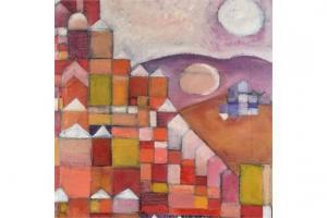 SILVESTRO di Pino 1934,Farbenfrohe abstrakte südliche Landschaft mit Häusern,Heickmann DE 2015-11-21