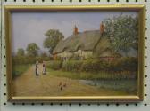 SIMM Richard 1926,Rural Scenewith Lane, Thatched Cottage and Figure,Denhams GB 2007-07-04