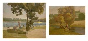 SIMMONS John 1871-1943,Seated Beside the Lake; Rural Landscape,David Lay GB 2022-11-03