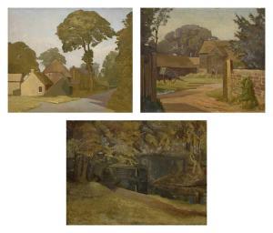 SIMMONS John 1871-1943,View From a Riverside; Farmstead; Rural Village,David Lay GB 2022-11-03
