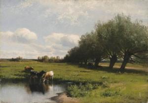 SIMON Hermann Gustave 1846-1895,Cattle at a watering hole,1885,Eldred's US 2021-11-18