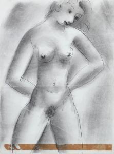 SIMON Jean Georges 1894-1968,Female nude, standing, three-quarter length,1950,Morphets GB 2021-05-08