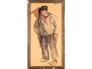 SIMON Lucien 1861-1945,Portrait en pied d'un jeune garçon à la casquette,Hôtel des ventes d'Avignon 2024-02-10