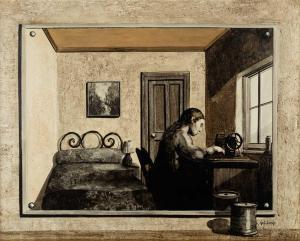 SIMONE Neil 1947,Sewing in the Bedroom,Mallams GB 2024-02-14