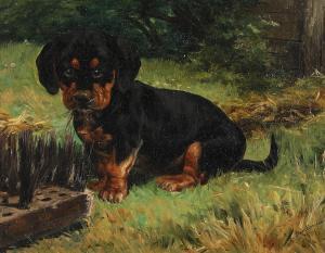 SIMONSEN Simon Ludwig Ditlev 1841-1928,A dachshund puppy,1884,Bruun Rasmussen DK 2024-03-18