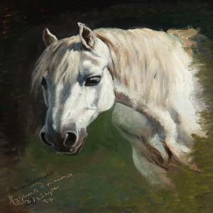 SIMONSEN Simon Ludwig Ditlev,A white Arabian horse in Dyregaard's Garden,Bruun Rasmussen 2012-06-18