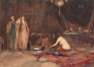 SIMPSON Alex. Brantingham,Interior with harem women,19-20th century,Bruun Rasmussen 2019-08-19