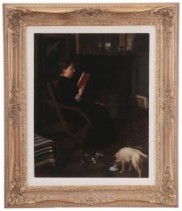 SIMPSON H. Hardy 1800-1900,Woman Reading a Book By a Fire,1888,Brunk Auctions US 2015-09-11