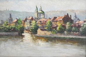 SIMUNEK Jaroslav 1872-1939,Prague skyline,Vltav CZ 2021-06-17