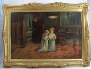 Sinclair James,interior scene with two children kneeling praying ,Serrell Philip GB 2019-09-12