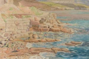 sinclair Marjorie 1900-1900,Coastal view with figures,Mallams GB 2013-03-08