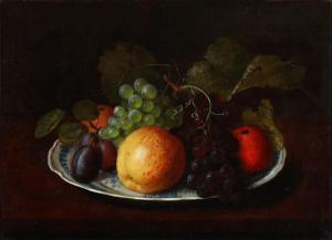 SINDBERG Adamine,Still life with apples, plums, and grapes on an ea,1863,Bruun Rasmussen 2021-06-28