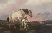 SINDING Elisabeth 1846-1930,Mare with foal and a wolf in the mountains,Grev Wedels NO 2009-11-30