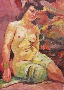 SION GROPA MARIA 1910-1992,Nud cu draperie verde,GoldArt RO 2017-03-22