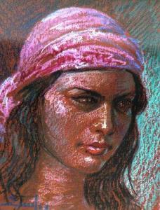 SIOZOS Georgios 1949,Portrait of a girl wearing a head scarf,Rosebery's GB 2010-10-05