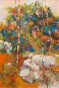 SIPOS Antoon 1938,Impressionistic landscape depicting trees and rocks,Aspire Auction US 2022-06-09