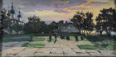 SIRAZIEV E 1965,Figures walking in a lakeside park in the evening,Brunk Auctions US 2012-09-15