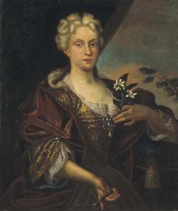 SIRIES Violante Beatrice 1709-1783,RITRATTO DI GENTILDONNA CON RAMETTO DI FIORI E V,1734,Pandolfini 2006-11-08