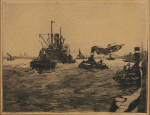 SIRKS Jan 1885-1938,Havengezicht with steamers Rotterdam,Twents Veilinghuis NL 2020-01-10