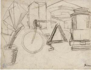 SIRONI Mario 1885-1961,Paesaggio urbano con bicicletta,1920,Christie's GB 2002-12-18