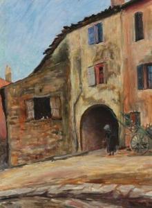 SJÖSTRAND Helmi,Italian scenery with an old woman in a courtyard,Bruun Rasmussen 2017-12-11